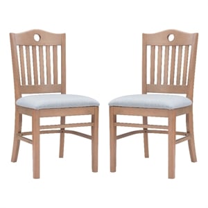 Linon Leckford Set of Two Padded Seat Slat Back Dining Chairs in Natural Wood