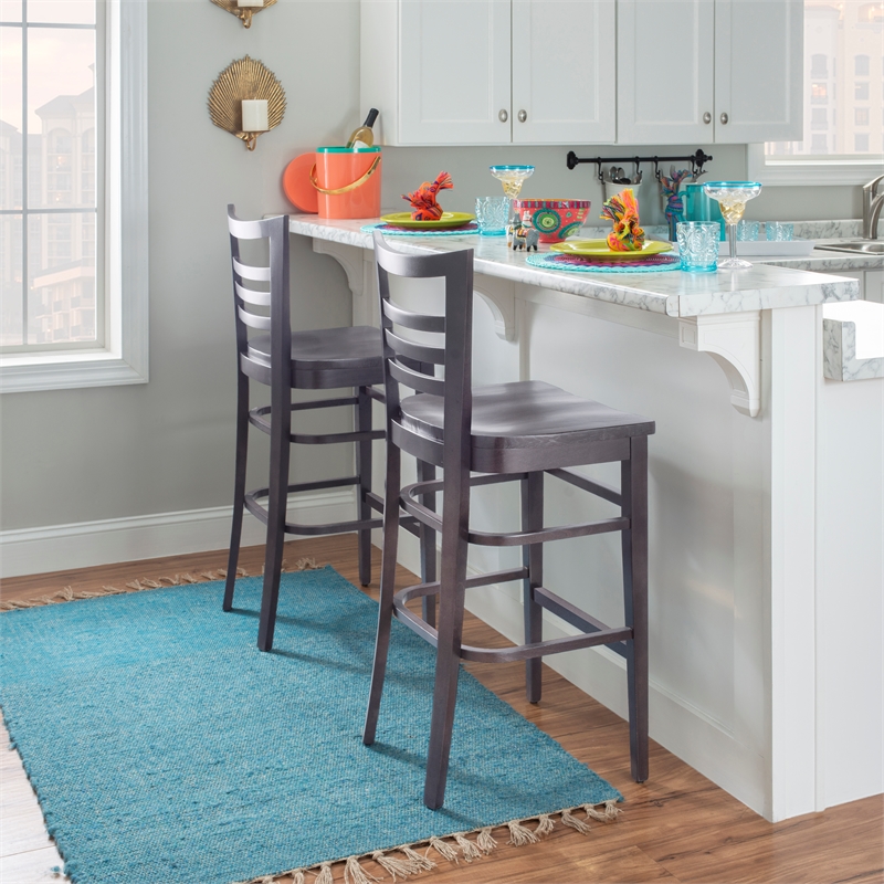 Linon Mabley Solid Wood Commercial Grade Set of Two Barstools in Brown