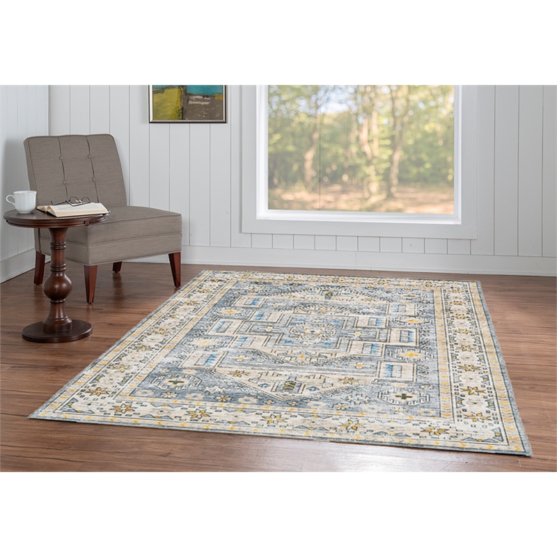 Linon Washable Kirby Polyester 5'x7' Rug in Gray