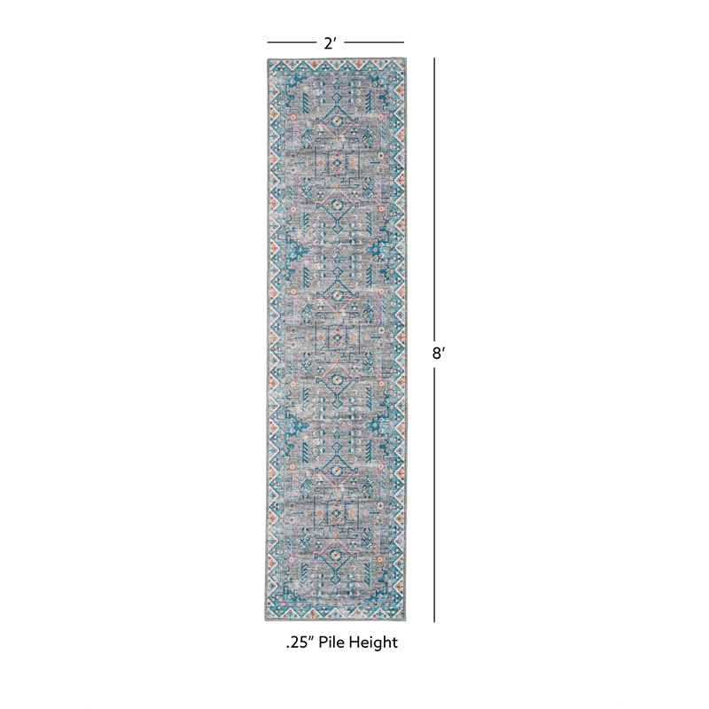 Linon Washable Wills Polyester 2'x8' Rug in Gray