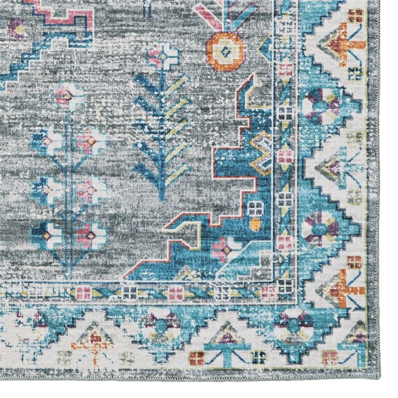 Linon Washable Wills Polyester 3'x5' Rug in Gray