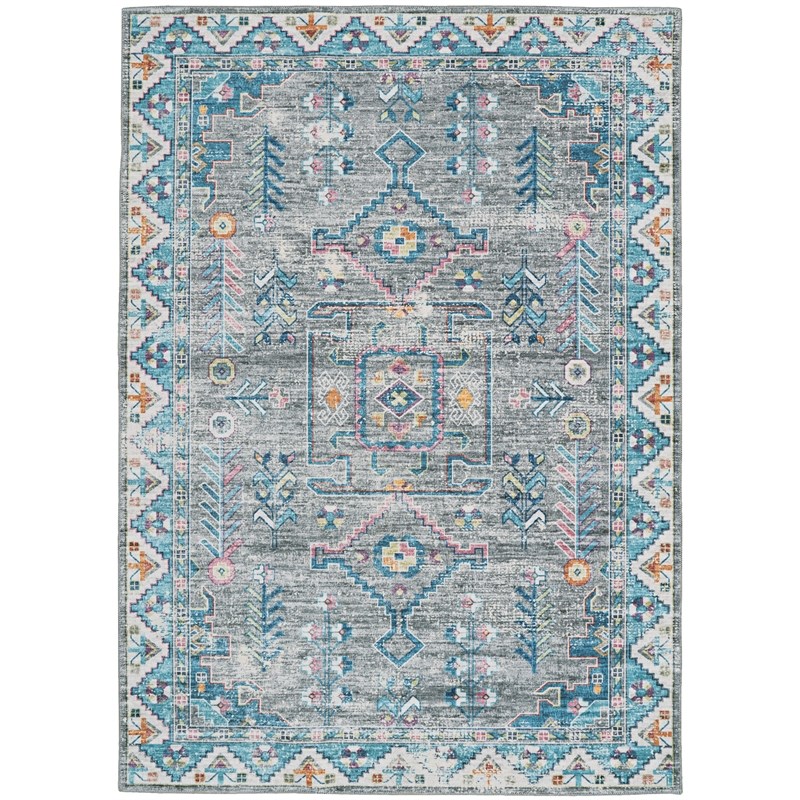 Linon Washable Wills Polyester 3'x5' Rug in Gray
