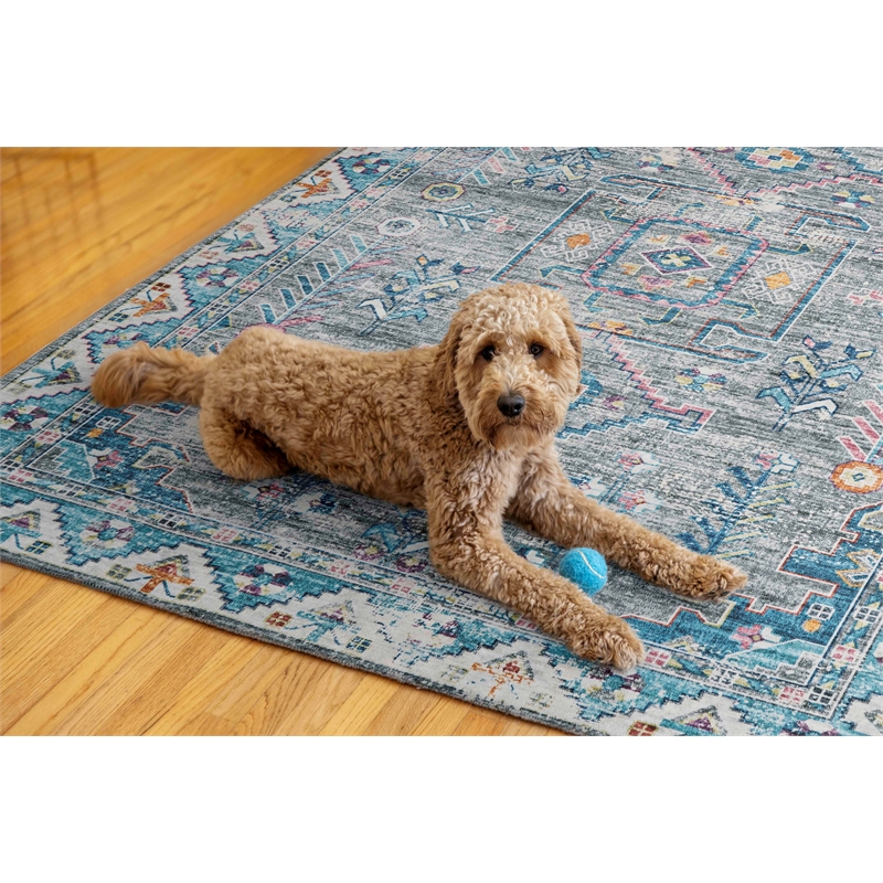 Linon Washable Wills Polyester 5'x7' Rug in Gray