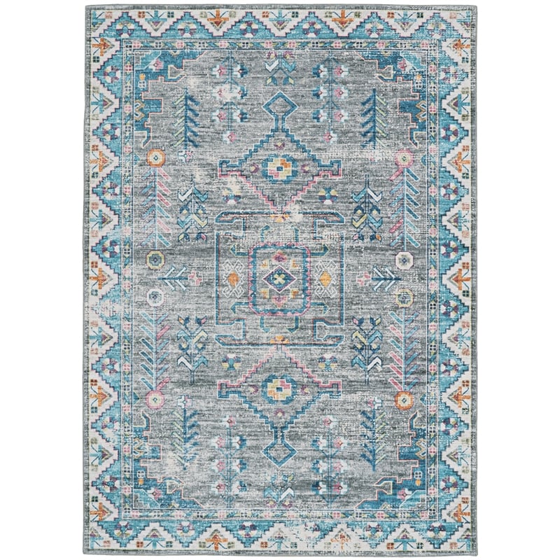 Linon Washable Wills Polyester 5'x7' Rug in Gray