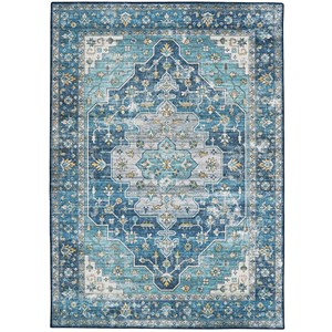 Linon Washable Madi Polyester 3'x5' Rug in Teal Blue