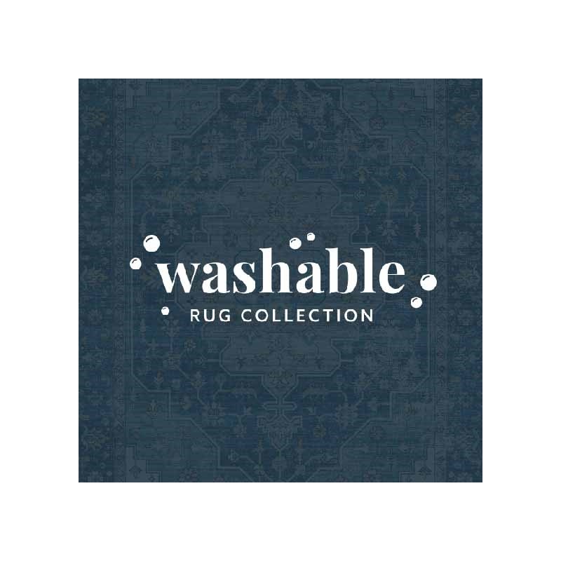 Linon Washable Madi Polyester 3'x5' Rug in Teal Blue