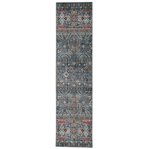 Linon Washable Buford Polyester 2'x8' Rug in Teal Blue