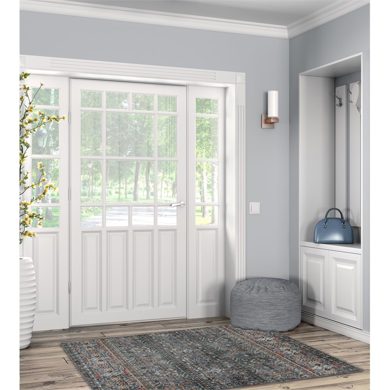 Linon Washable Buford Polyester 3'x5' Rug in Teal Blue