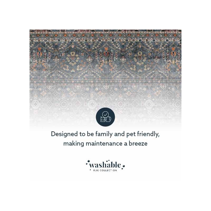Linon Washable Buford Polyester 3'x5' Rug in Teal Blue