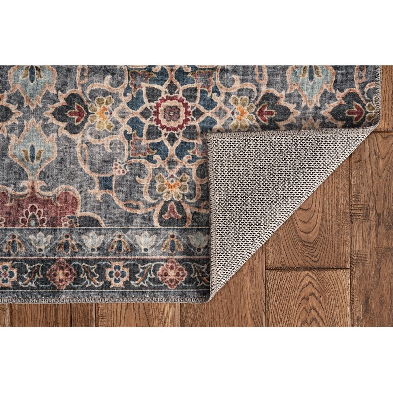Linon Washable Buford Polyester 5'x7' Rug in Teal Blue