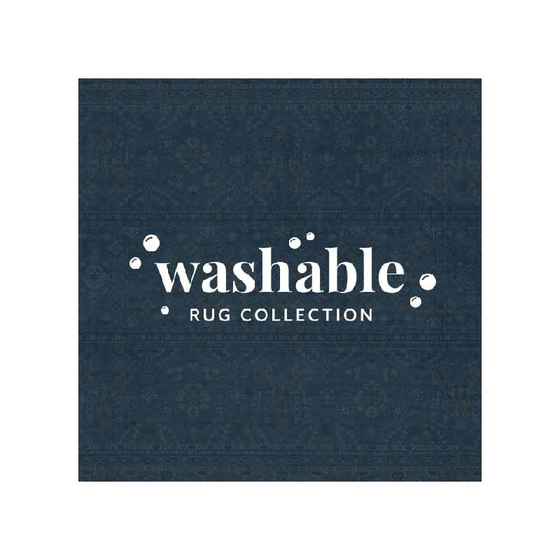 Linon Washable Buford Polyester 5'x7' Rug in Teal Blue