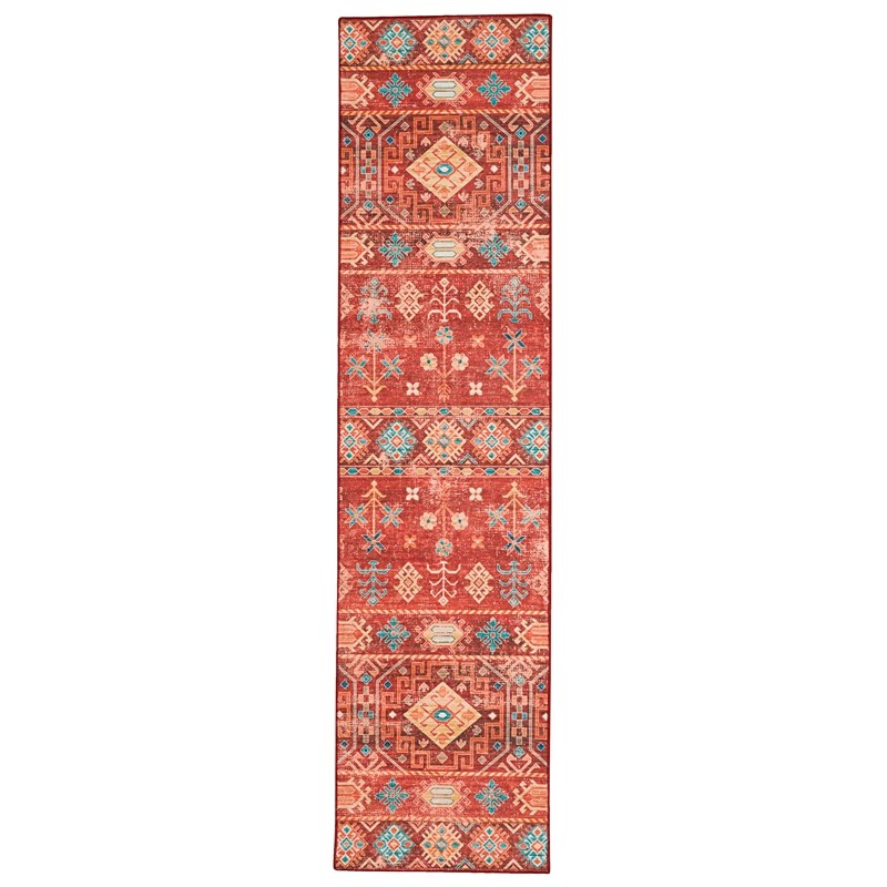 Linon Washable Colson Polyester 2'x8' Rug in Red