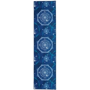 Linon Washable Declan Polyester 2'x8' Rug in Blue