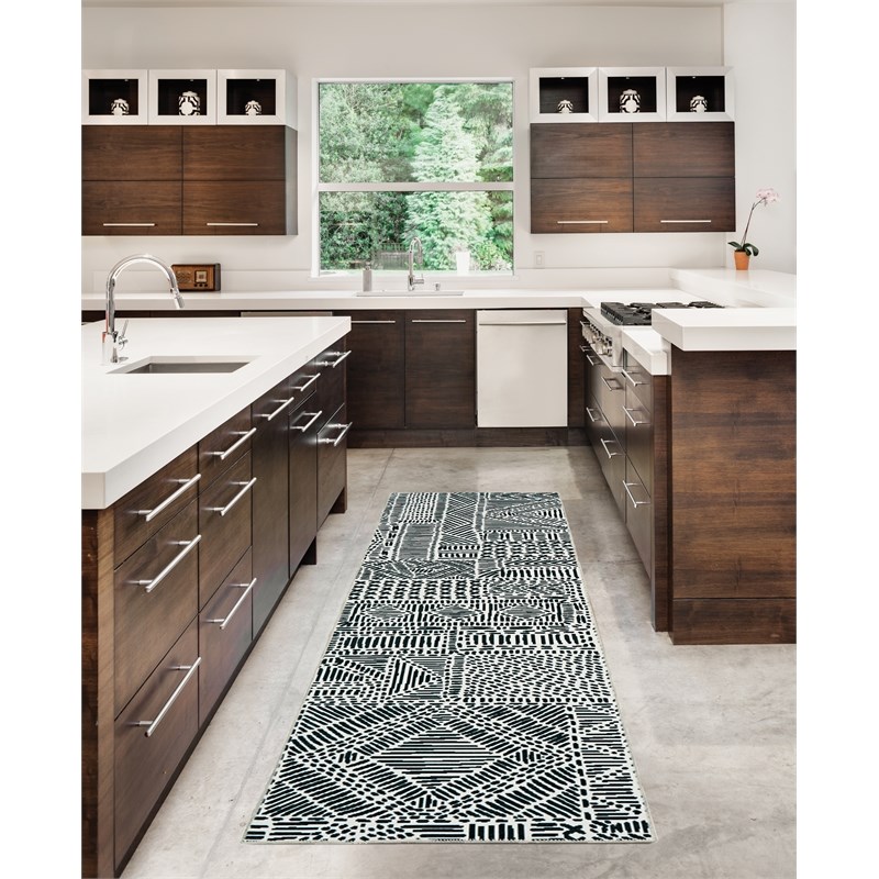Linon Washable Kylen Polyester 2'x8' Rug in Ivory