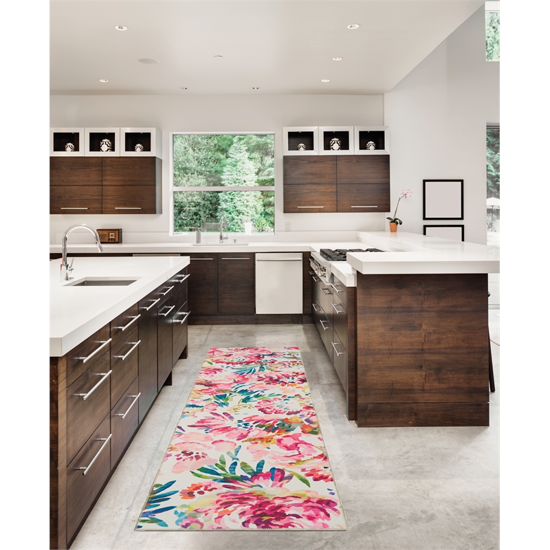 Linon Washable Gatlin Polyester 2'x8' Rug in Raspberry Red