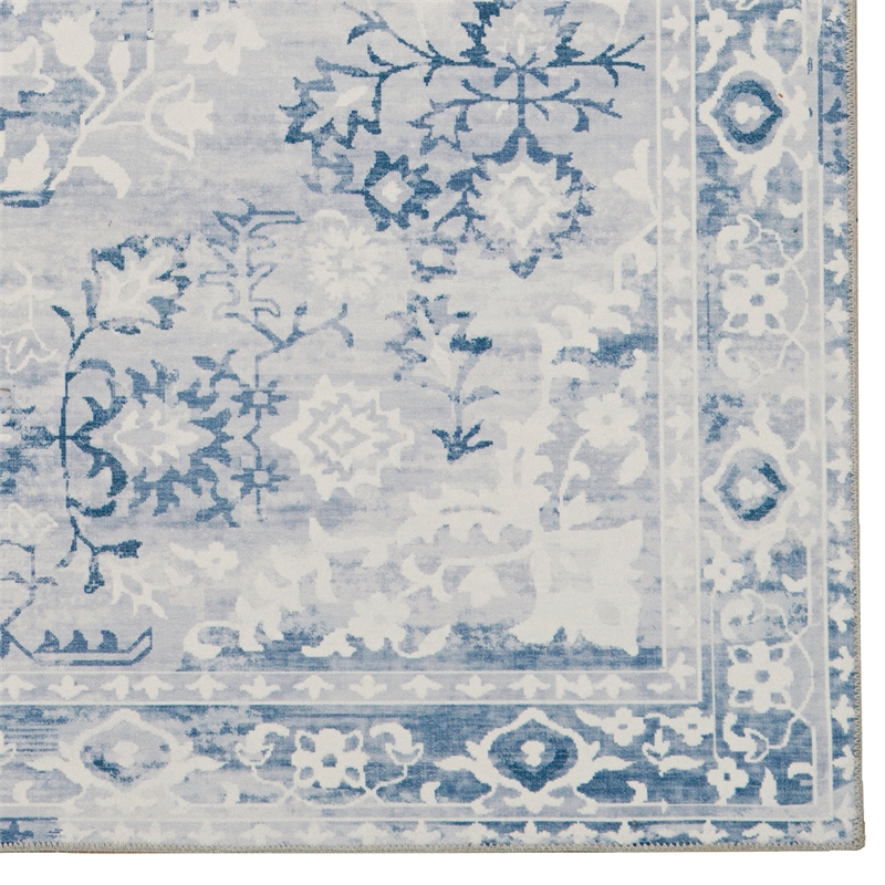 Linon Washable Zayd Polyester 2'x8' Rug in Gray