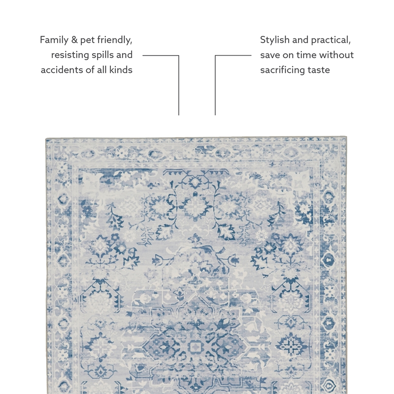 Linon Washable Zayd Polyester 2'x8' Rug in Gray