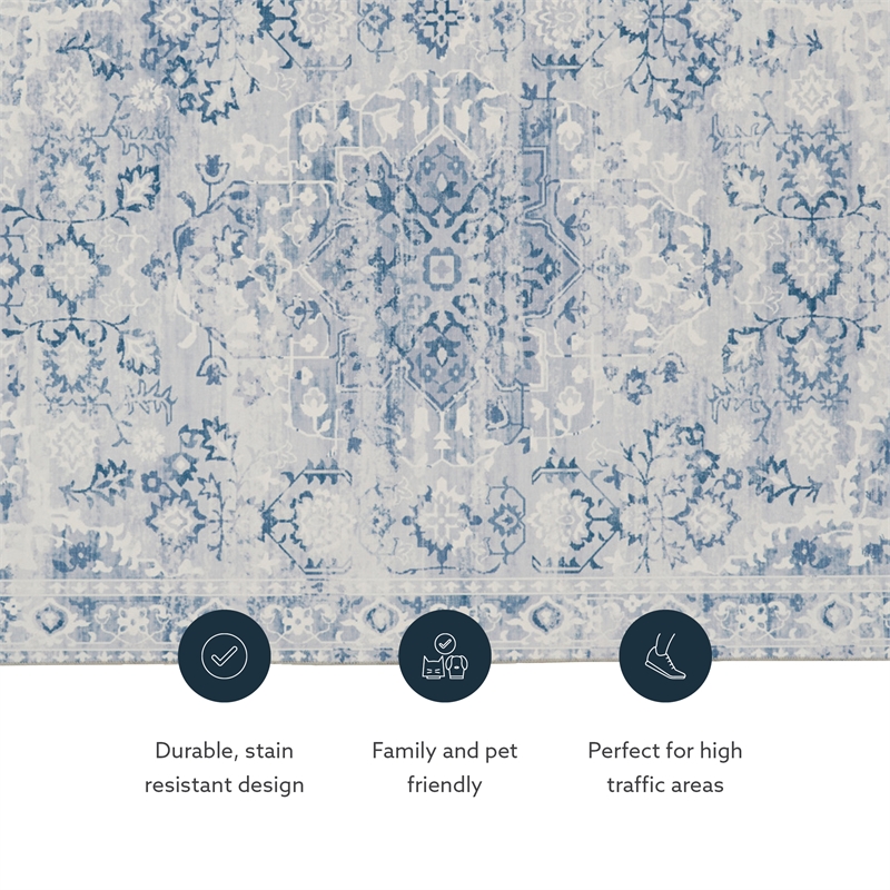 Linon Washable Zayd Polyester 2'x8' Rug in Gray