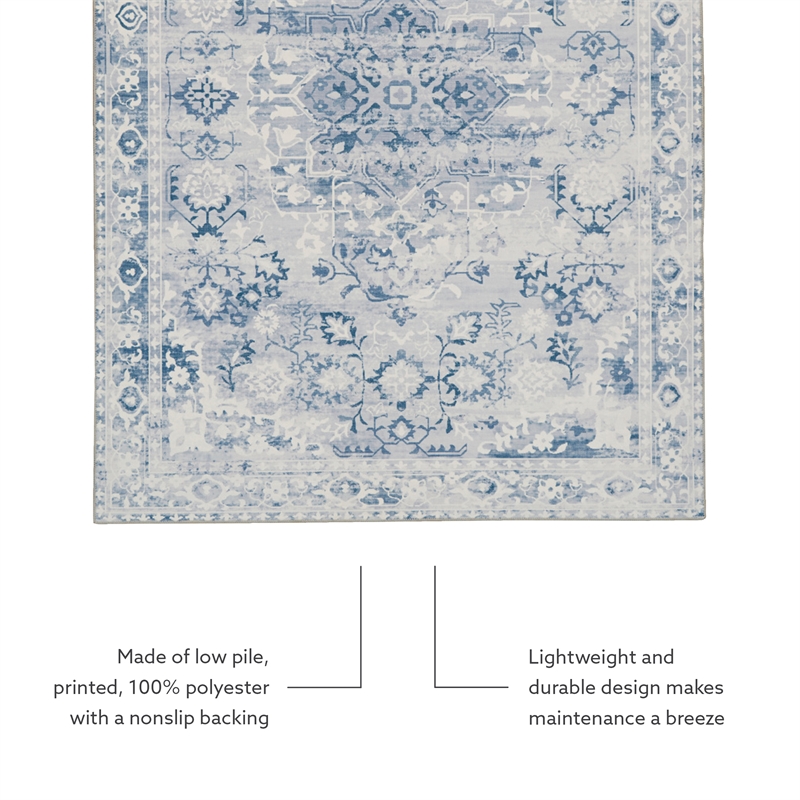 Linon Washable Zayd Polyester 2'x8' Rug in Gray