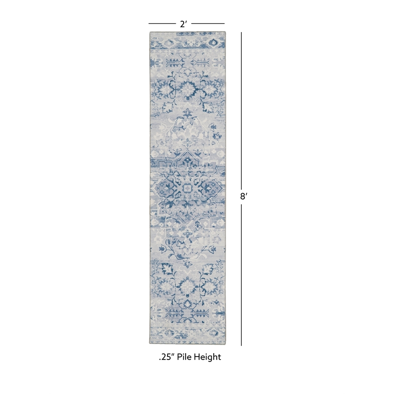 Linon Washable Zayd Polyester 2'x8' Rug in Gray