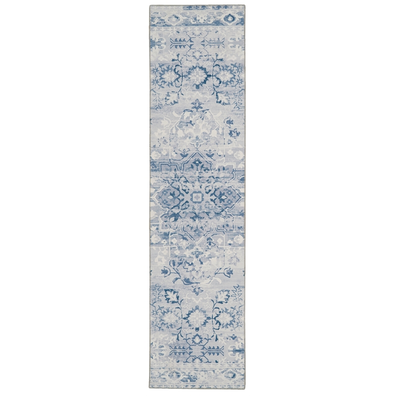 Linon Washable Zayd Polyester 2'x8' Rug in Gray