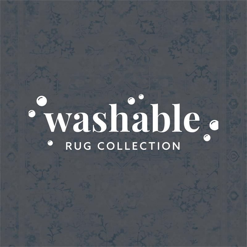 Linon Washable Zayd Polyester 2'x8' Rug in Gray