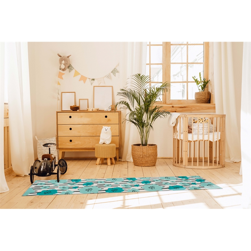 Linon Washable Aydin Polyester 2'x8' Rug in Ivory