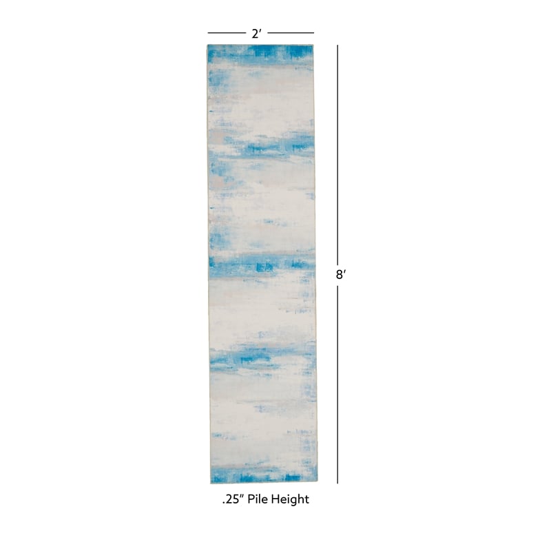 Linon Washable Wells Polyester 2'x8' Rug in Ivory