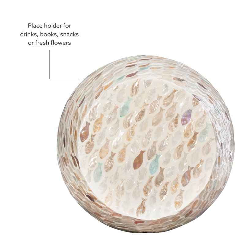 Linon Rainer Capiz Drum Side Table with Mother of Pearl Fish Design in Ivory