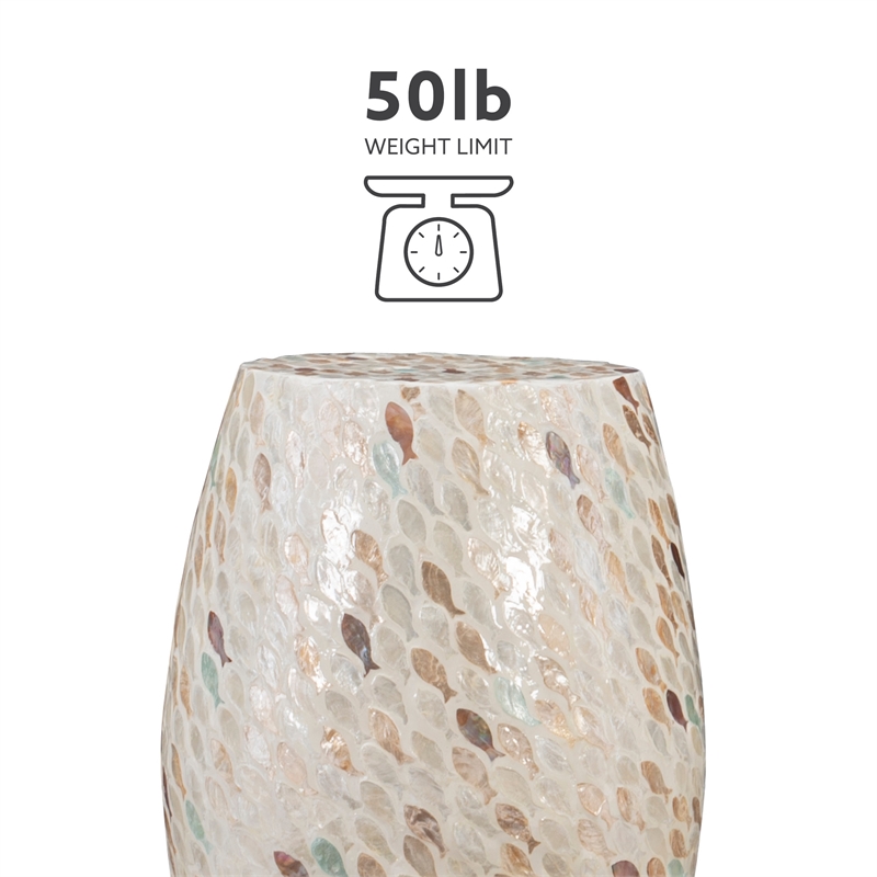 Linon Rainer Capiz Drum Side Table with Mother of Pearl Fish Design in Ivory