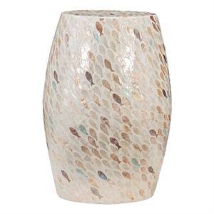 Linon Rainer Capiz Drum Side Table with Mother of Pearl Fish Design in Ivory