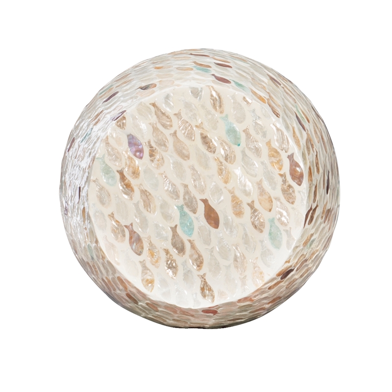 Linon Rainer Capiz Drum Side Table with Mother of Pearl Fish Design in Ivory