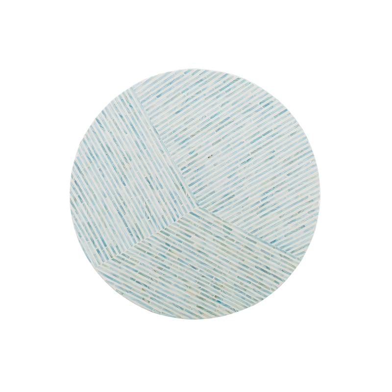 Linon Kane Round Modern Mosaic Inlay Coffee Table in Blue & Gray Mother of Pearl