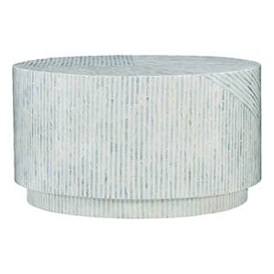 Linon Kane Round Modern Mosaic Inlay Coffee Table in Blue & Gray Mother of Pearl