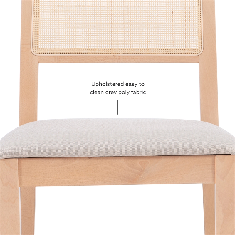 Linon Cole Rattan Seat Back Dining Chair with Padded Seat in Natural Solid Wood