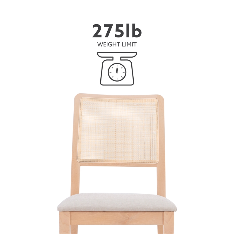 Linon Cole Rattan Seat Back Dining Chair with Padded Seat in Natural Solid Wood