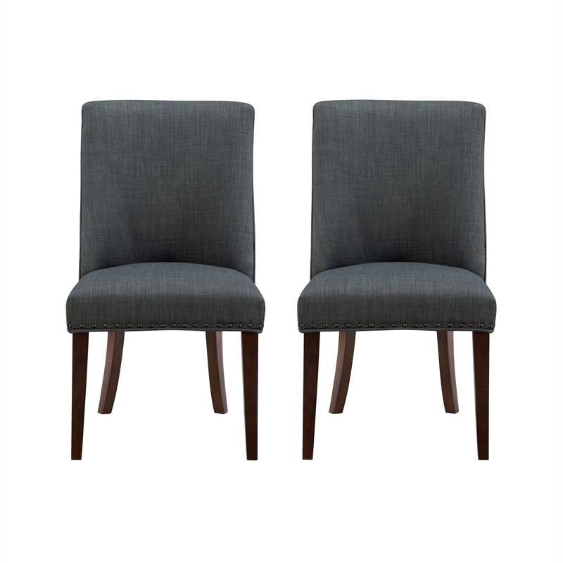 Linon Hale Set of 2 Dining Chairs Upholstered in Gray Fabric Espresso Wood Legs