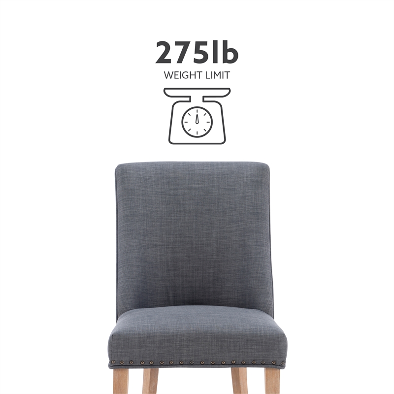 Linon Hale Set of 2 Dining Chairs Gray Fabric Upholstery with Natural Wood Legs