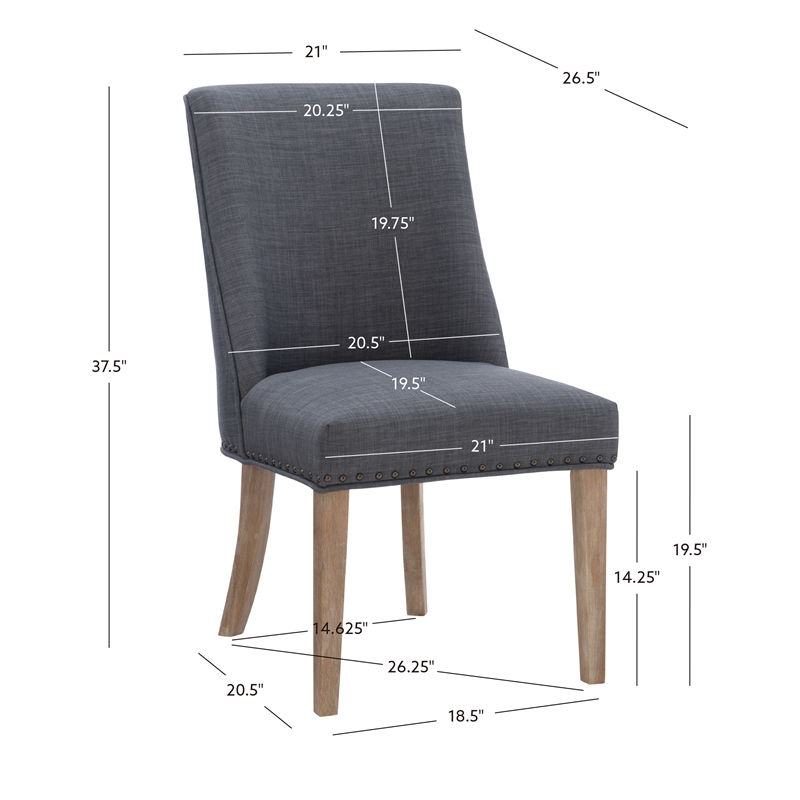 Linon Hale Set of 2 Dining Chairs Gray Fabric Upholstery with Natural Wood Legs