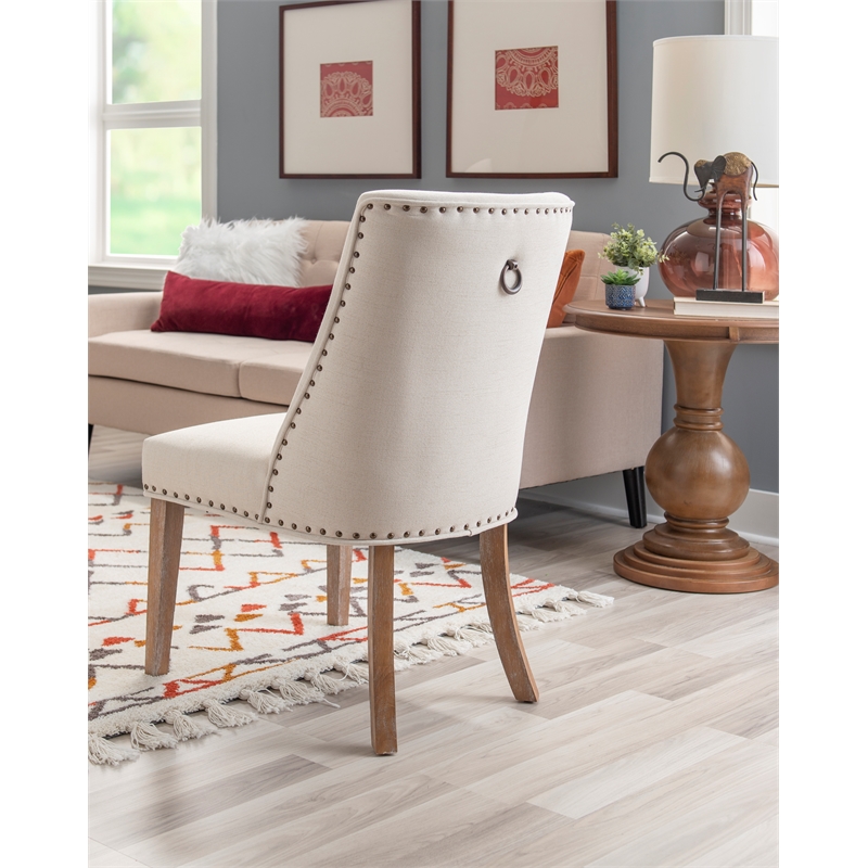 Linon Hale Set of 2 Dining Chairs Natural Beige Upholstery Natural Wood Legs