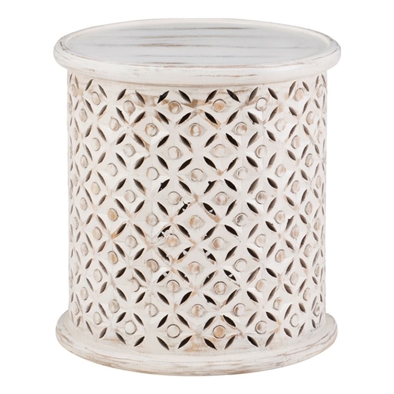 Linon Lainey Wood Hand Carved Side Accent Table in White