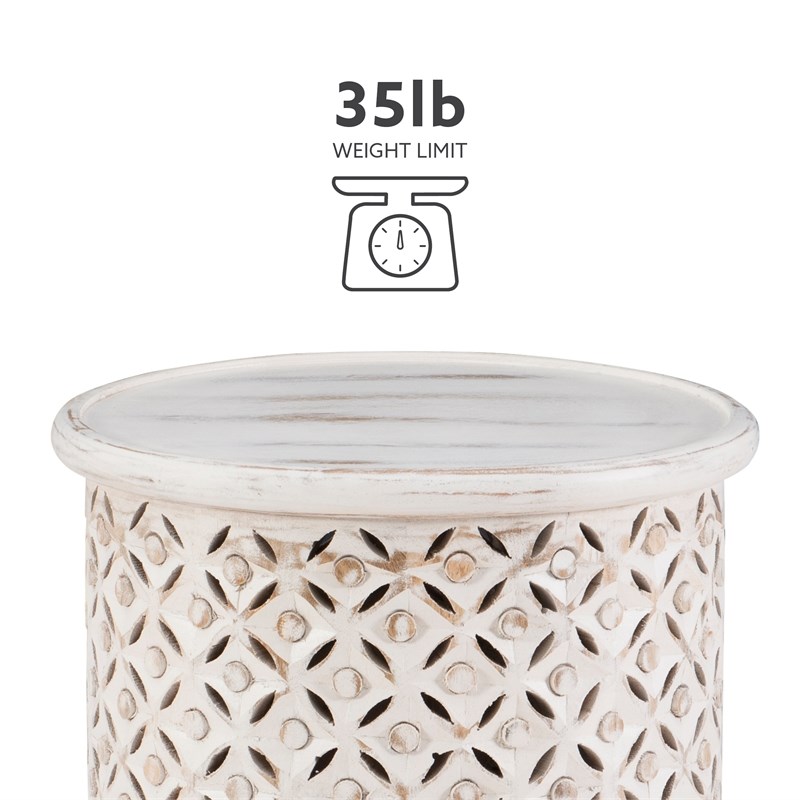 Linon Lainey Wood Hand Carved Side Accent Table in White