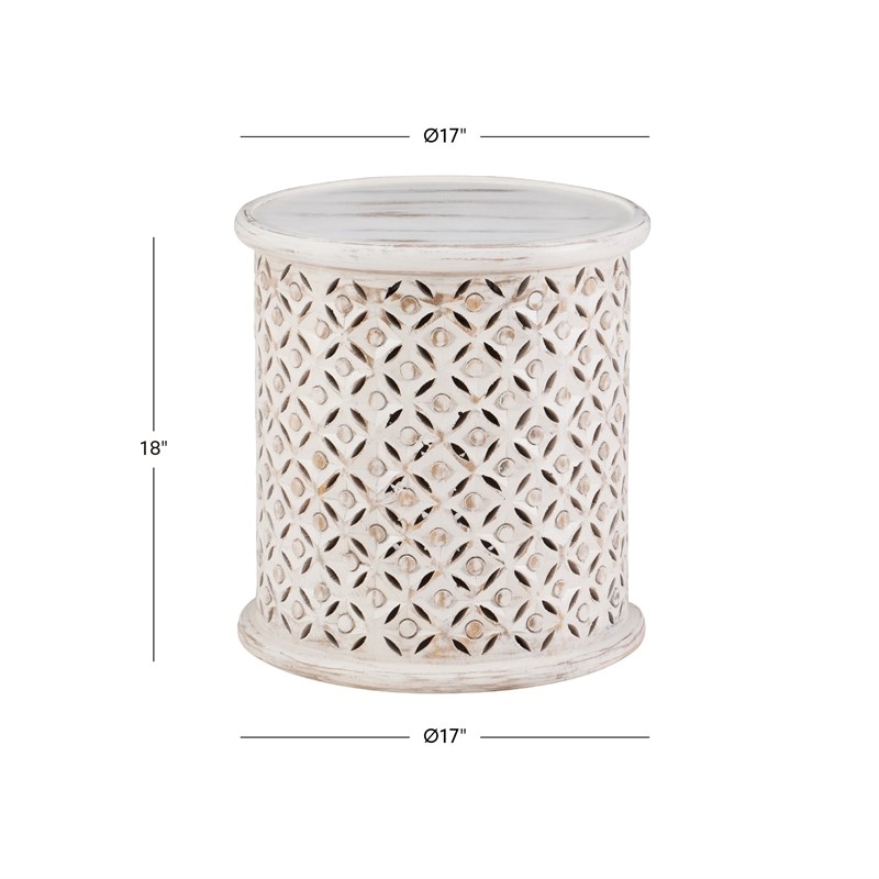 Linon Lainey Wood Hand Carved Side Accent Table in White