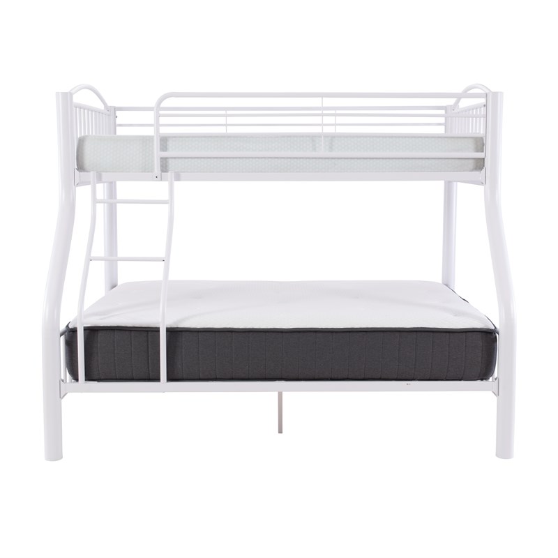 Linon Heavy Metal Twin Over Full Bunk Bed Attached Ladder in White