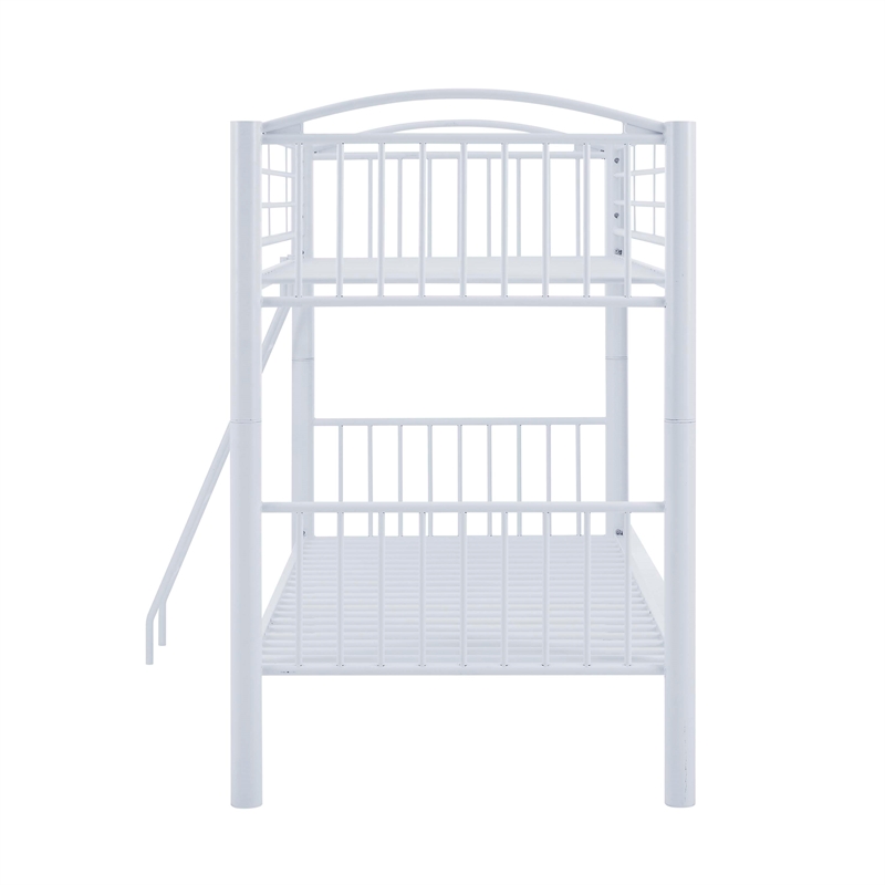 Linon Heavy Metal Twin Over Twin Bunk Bed Attached Ladder in White