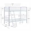 Linon Heavy Metal Twin Over Twin Bunk Bed Attached Ladder in White