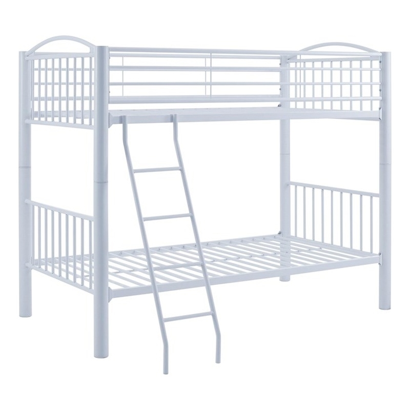 Linon Heavy Metal Twin Over Twin Bunk Bed Attached Ladder in White