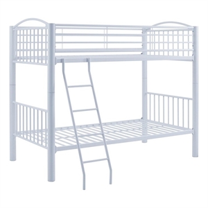 Linon Heavy Metal Twin Over Twin Bunk Bed Attached Ladder in White
