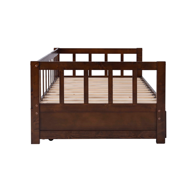 Linon Macey Twin to King Daybed 2 Spacious Drawers in Espresso Stained Pine Wood