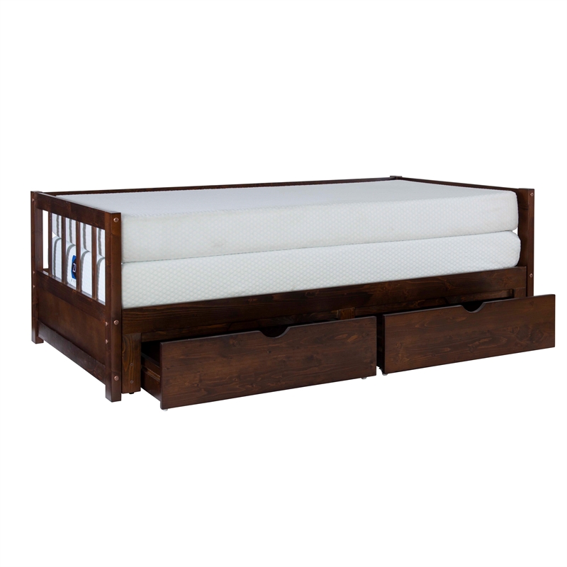 Linon Macey Twin to King Daybed 2 Spacious Drawers in Espresso Stained Pine Wood